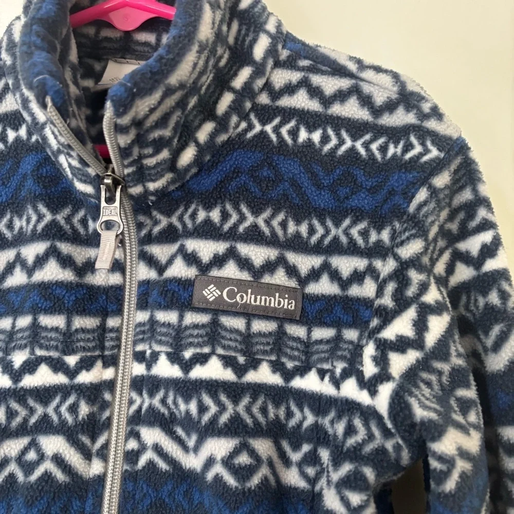 Columbia kids Blue & Navy Aztec Nordic Patterned Fleece zip Jacket XS 6/7